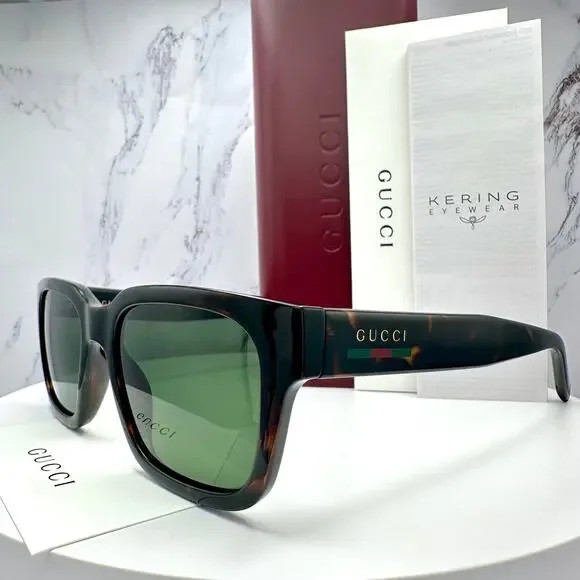 New GUCCI Sunglasses Brown Gold Red Green Web 55-20-145 mm Mens Square Gucci